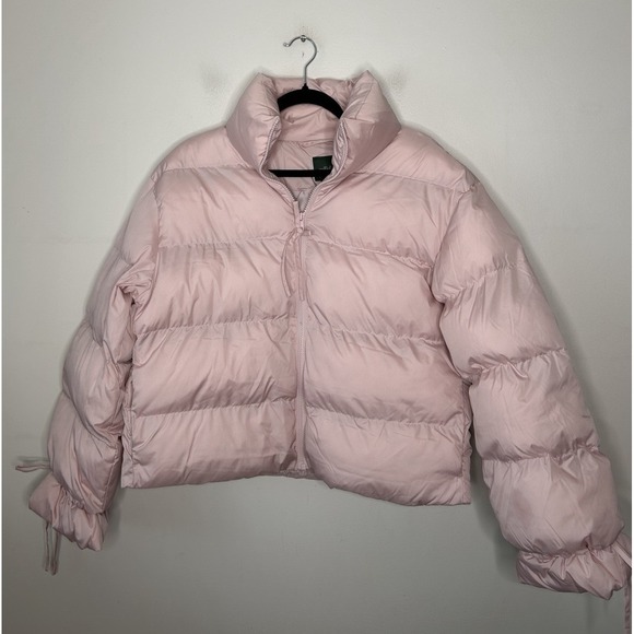Wild Fable Collared Padded Zip Puffer Jacket Water Resistant Pink Women M New - Picture 1 of 9